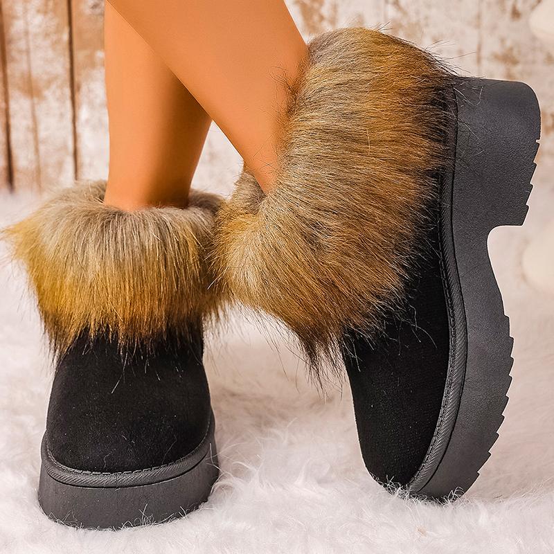 Fashion Women's Faux Fur Flat Snow Boots Winter Thick Sole Chunky Platform Ankle Boots  Plus Size Warm Comfort Non Slip Cotton Boots
