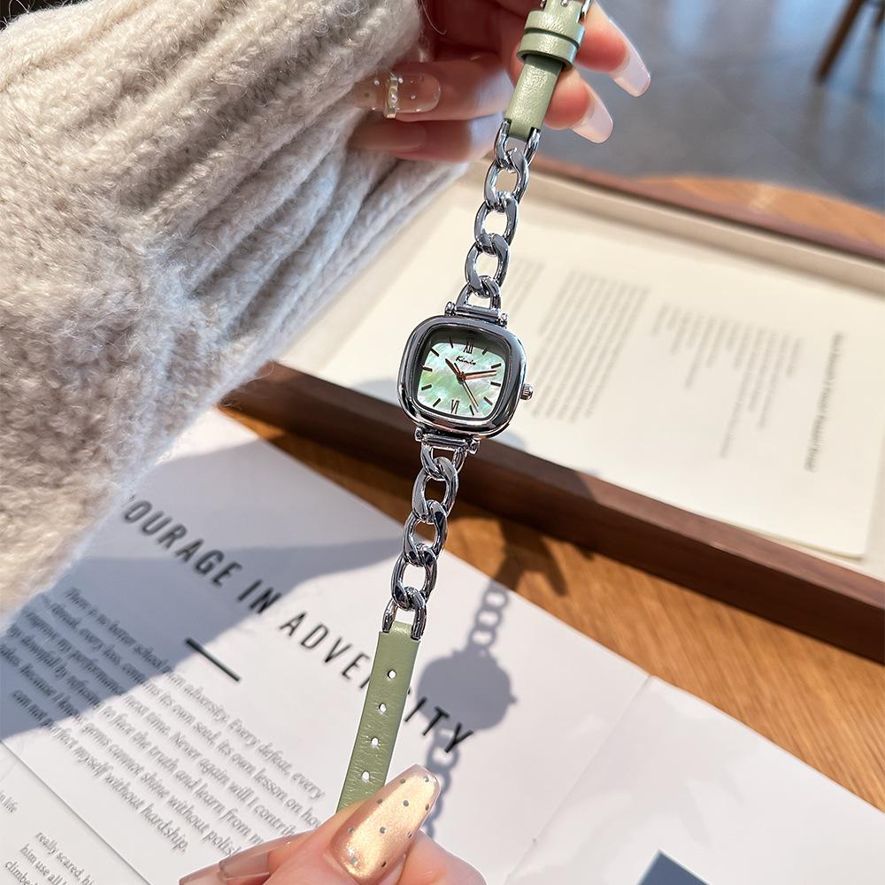 Jinmiou Women's Exquisite Mother-of-Pearl Square Leather Watch, Waterproof and Elegant for Daily Wear.