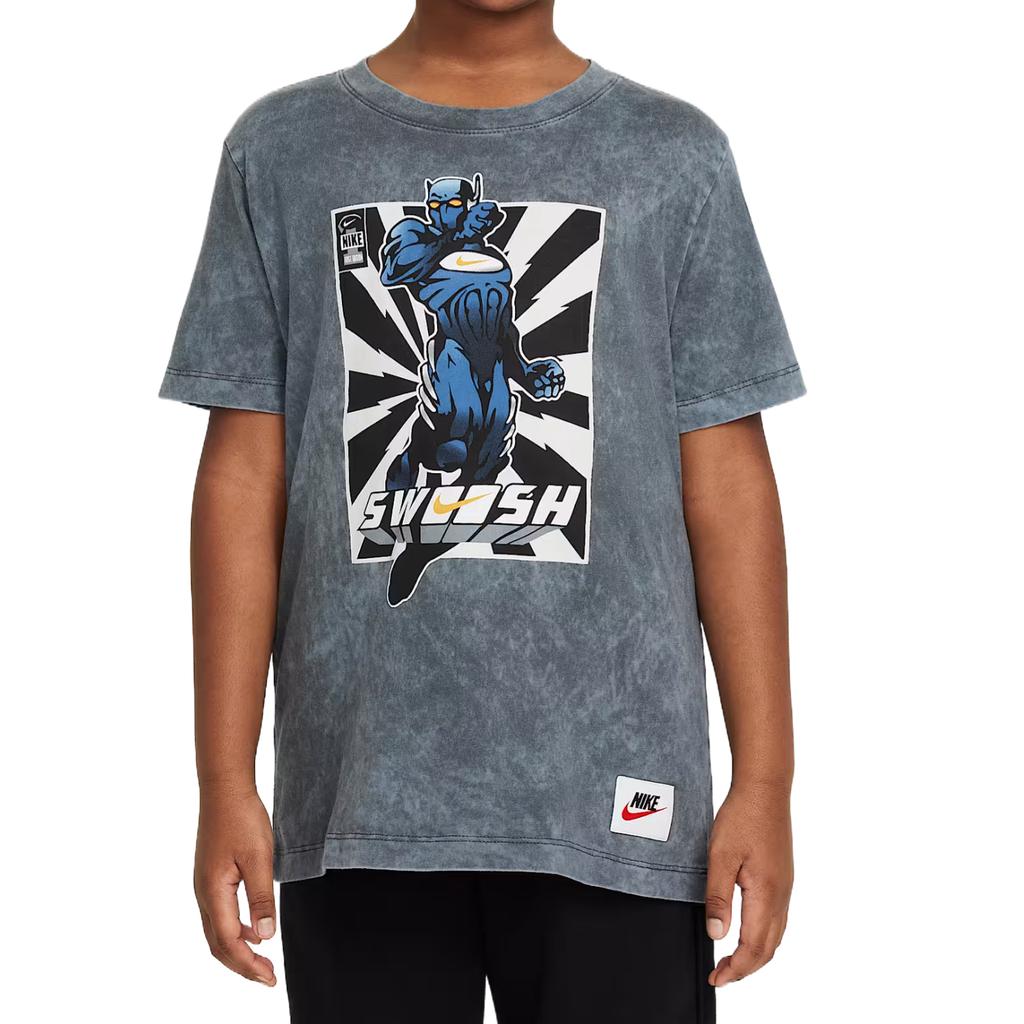 Nike Sportswear Swoosh T-Shirt Minimalist Fashion Versatile Classic Short Sleeve Kids Tops Coal-Black HQ3231060