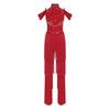 Damen Latein-Tanzparty Jumpsuit S-XXL: Halter Off-Shoulder rückenfreie Strampler mit Strasssteinen, mehrstufigen Quasten für Samba, Rumba, Gesellschaftstanz