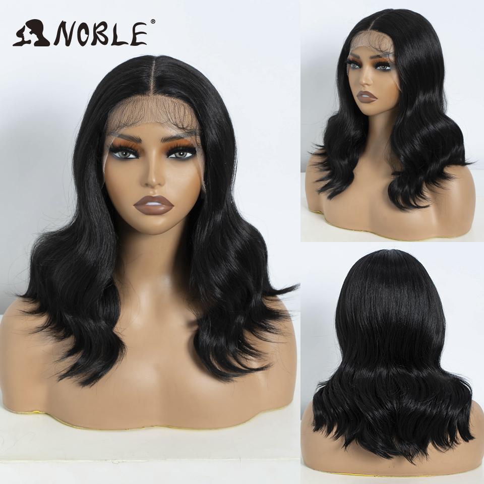 Noble Synthetic Lace Front Wig Body Wave Wig 14 Inch Middle Part Lace Wigs For Women Lace Front Wig Ombre Blonde Golden Wig