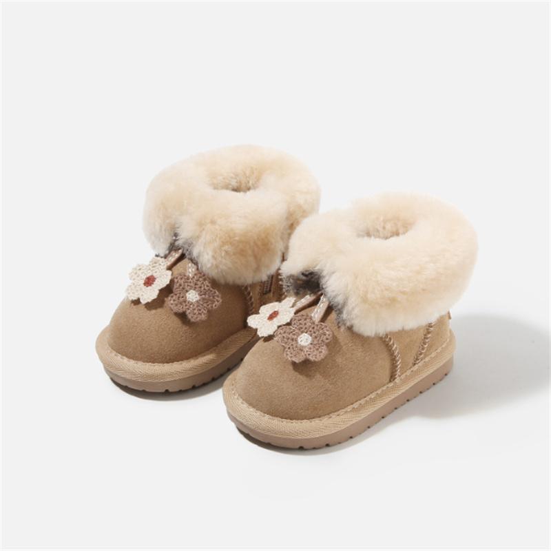 

Winter Baby Snow Boots Flower Leather Design Thick Plush Warm Toddler Kids Shoes Little Girls Footwear Shoes 21 бежевый