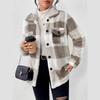 2026 New Elegant Fleece Coat with Pockets Minimalist Plaid Button-Down Jacket for Women