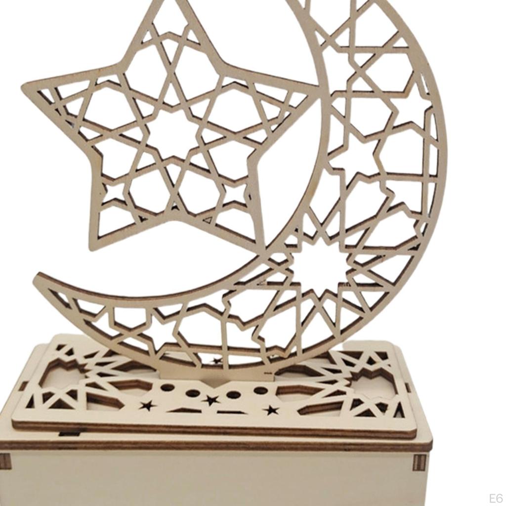 Eid Mubarak Decorations Wooden Ramadan Ornament Tabletop Decor Plaque Craft With 3D Openwork Carving