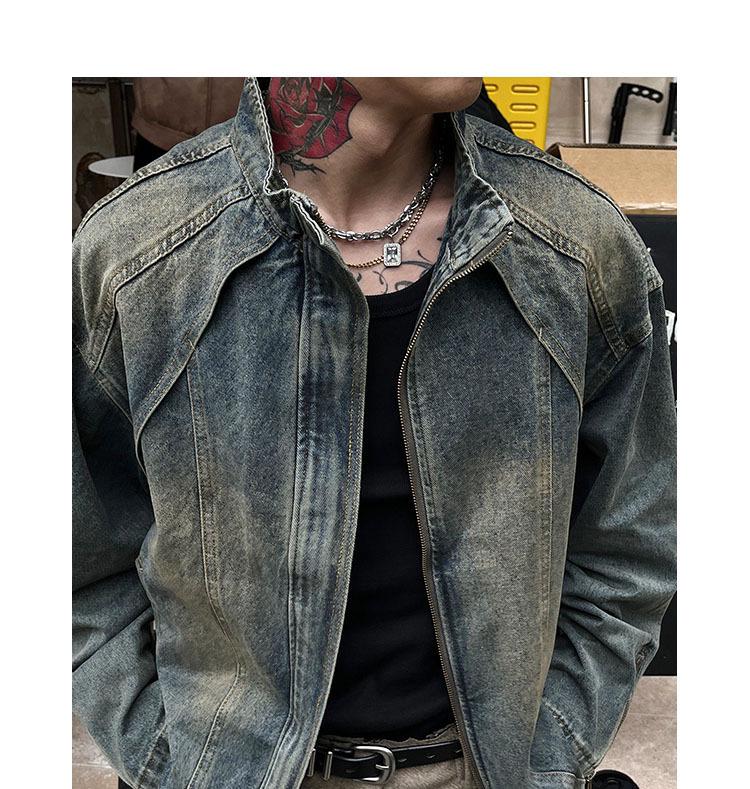 Men's High-End Heavyweight Deconstructed Denim Stand-Up Collar Jacket - Trendy American Retro PUNK Style