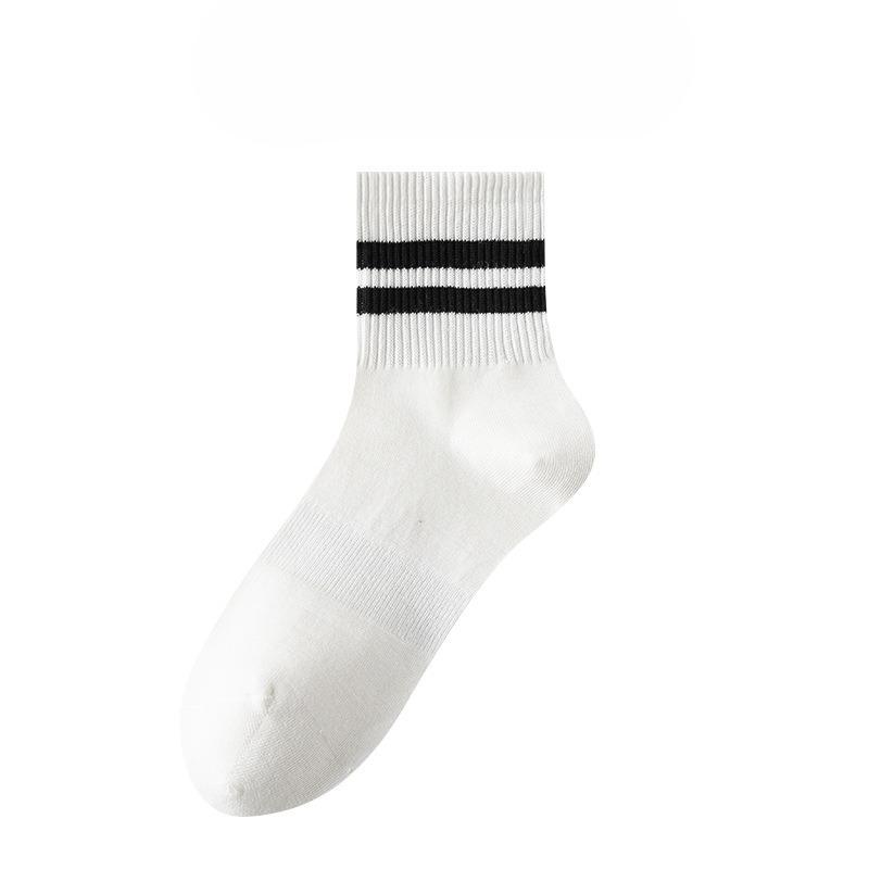 Female Spring and Autumn Stripe Two Bars Gird Waist Rubber Band Running Sports Sweat Absorbent Tube Cotton Socks