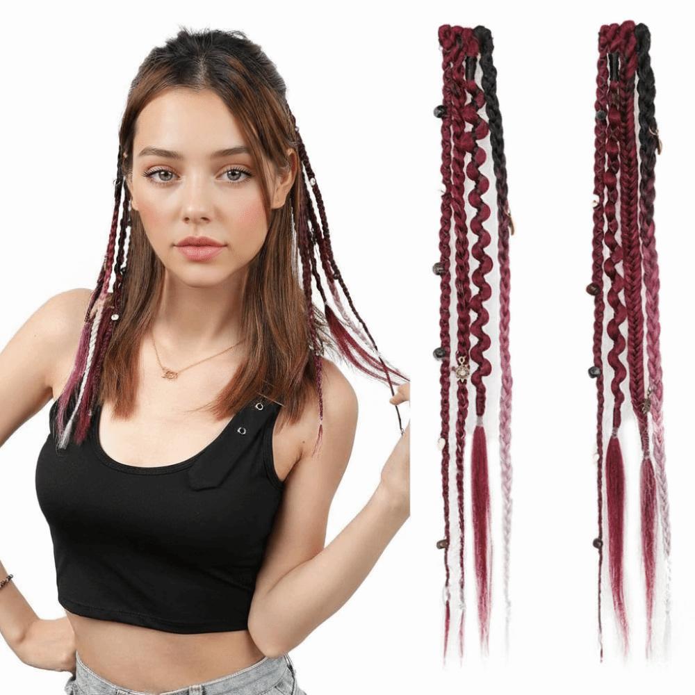 Extensiones de Cabello Sintético Tejido Hechas a Mano con Clip Trenza Larga con Clip para Uso Diario Fiesta
