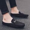 Fashion Men Slippers Suede Leather Men Half Slippers Hollow Breathable Anti-slip Sandals Men Casual Beach Summer Flats Comfortable Shoes