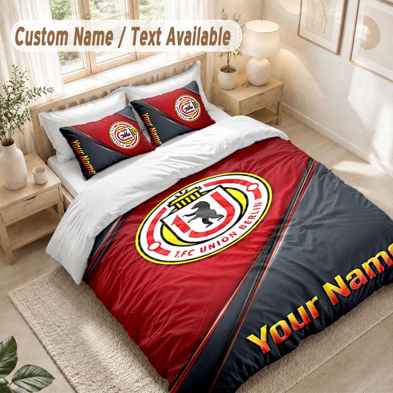 Gepersonaliseerde Naam Beddengoed Set 3 DelenUnion Berlin FC Print Dekbedovertrek + 2 Kussenslopen Zachte Bed Decoratie