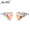 Girls Cute Heart Stud Earrings For Women White Gold Color Brilliant White Zircon Blue Purple Austrian Crystal Wedding Studs Cz