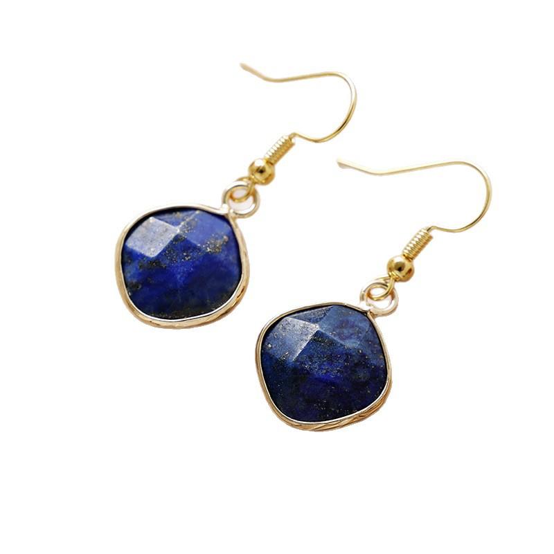 Natural amethyst geometric earrings, ear hooks, earrings, Japanese and Korean designers, real gold-plated popular jewelry.