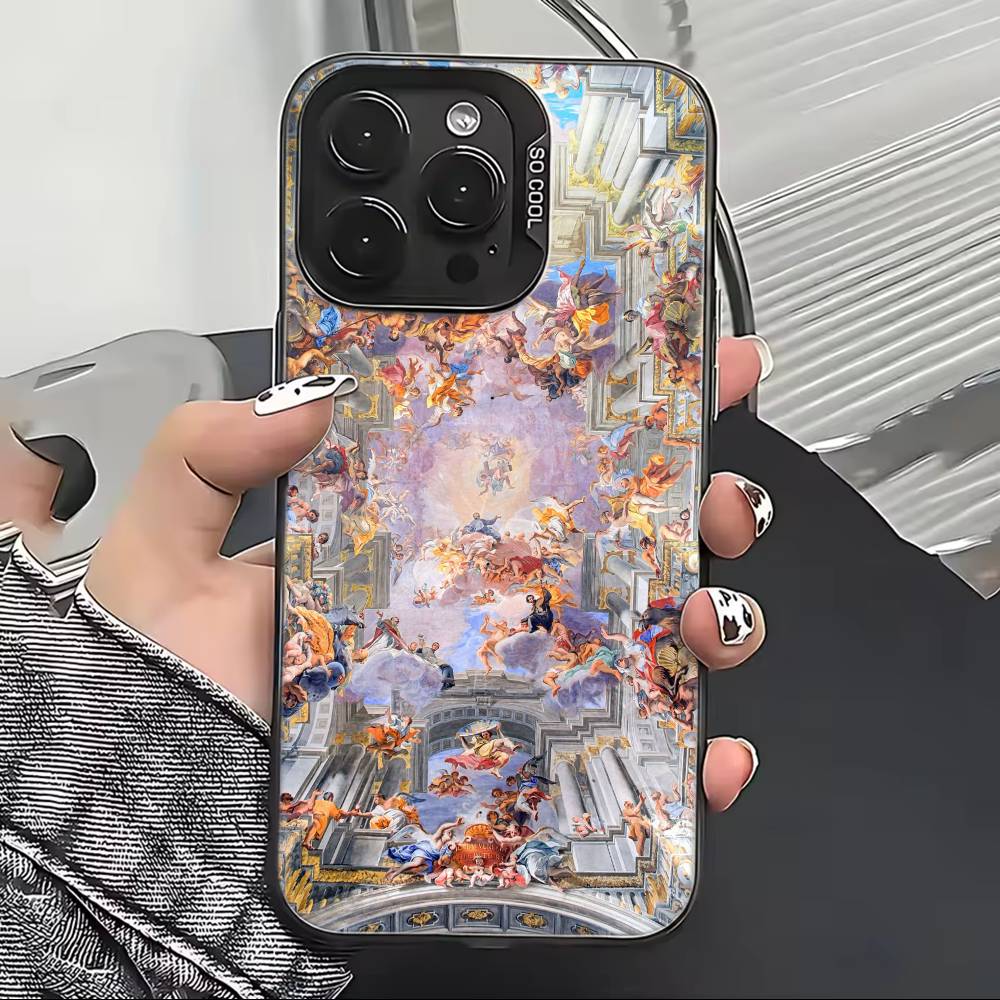 Custodia per Telefono Pittura Arte Rinascimentale R- Per iPhone 17,16,15,14,13,12,11 Plus,Pro Max,XS,Interno Placcato Argento Colorato