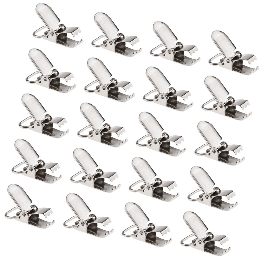 20 Pieces 1'' Metal Pacifier Suspender Clips Webbing Strap Holder Craft Hooks Silver
