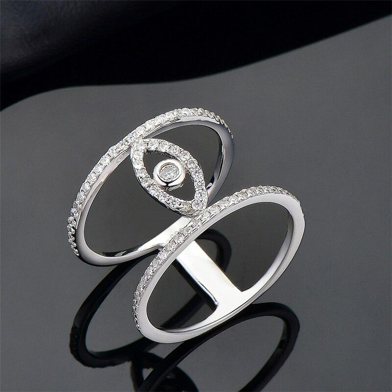 925 Sterling Silver Rings Evil Eye Micro Pave Clear Zirconia Fashion Party Rings For Women Gifts Fine Accessories Jewelry