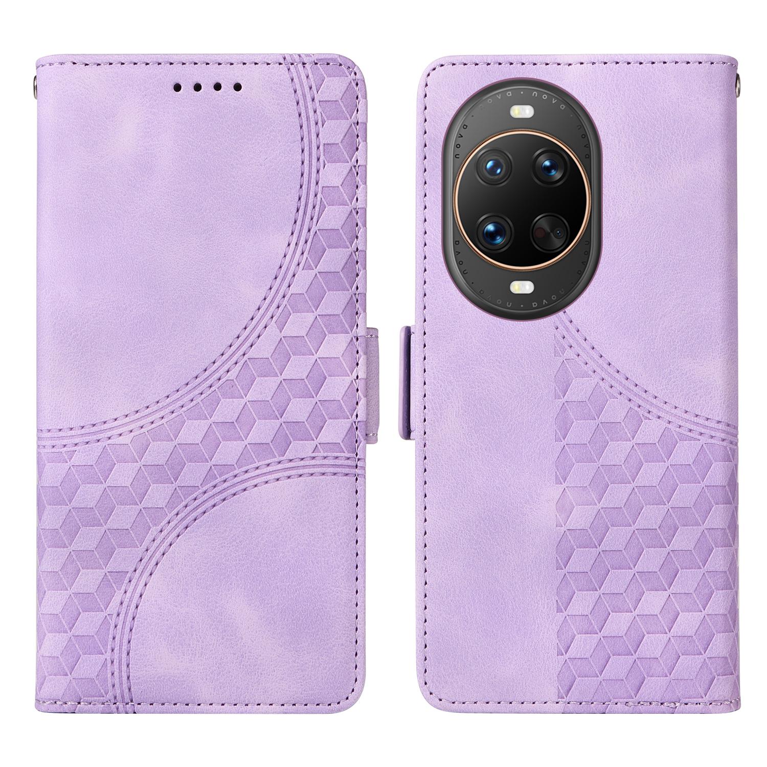 

For Huawei nova 14 Ultra 5G Leather Cases Wallet Rhombus Imprinted Phone Cover Stand with Strap Purple