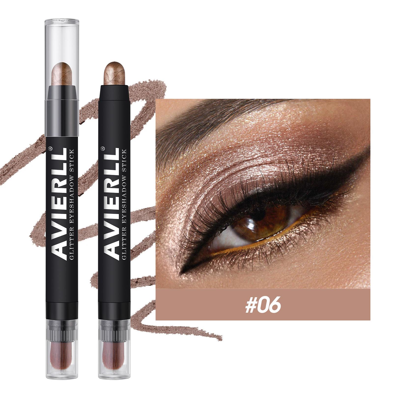 

Тени для век цвета шампанского и коричневого цвета с мерцающим металлическим финишем, водостойкие и стойкие универсальные кремовые карандаши для глаз для создания сияющих акцентов и подводки 6#