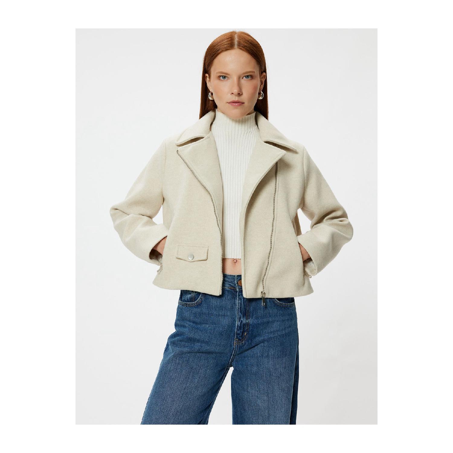 

Short Biker Jacket With Zipper Pockets Soft Texture 34