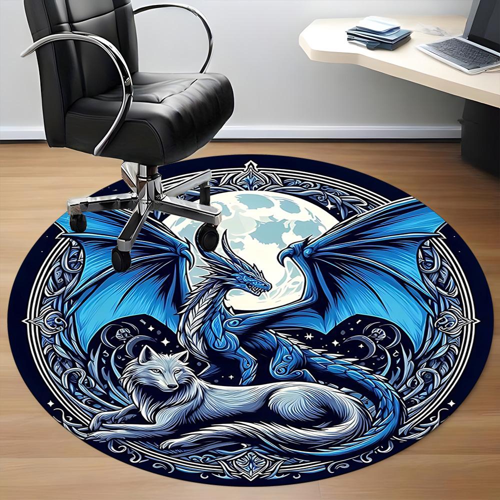 1pc Dragon Wolf Office Round Area Rug, Under Office Chairs Bedroom Living Room Home Decor, Room Deco, Available In Various Sizes