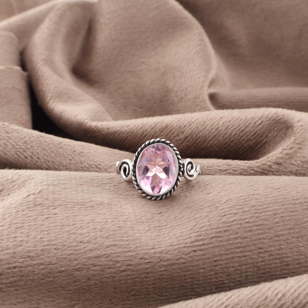 Morganite Ring, Handmade Gemstone 925 Solid Sterling Silver Ring Dainty Jewelry, For Engagement Gift