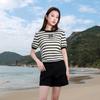 Women's Plus Size Striped Hollow-Out Knit Short Sleeve Top