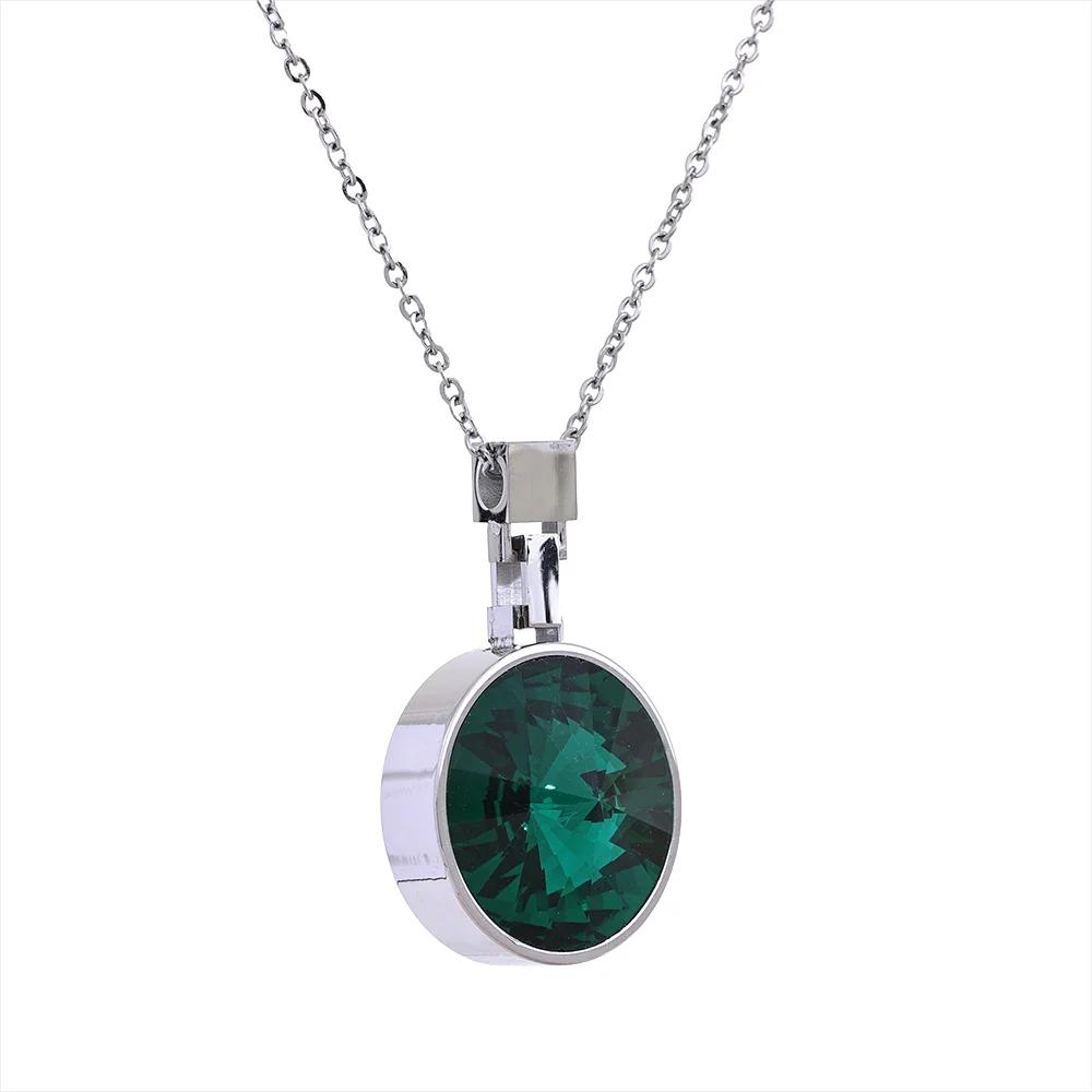 

Yhpup Green White Shiny Big Glass Crystal Round Pendant Stainless Steel Fashion Necklace Trendy Sweater Chain Jewelry Women Gift