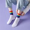 3 Pairs Rainbow Cotton Socks Women High Quality Cotton Socks Street Ins Fashion Stripe Stacked Mid Tube Sports Sokken
