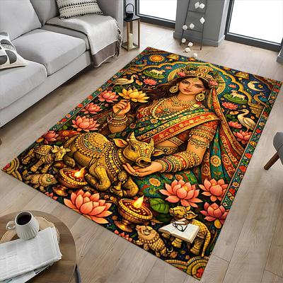 1PC Deity Lotus Non-Slip Floor Carpet Compatible for Office&Living Room&Bedroom&Dining Room - Flat - Weave Machine-S0311