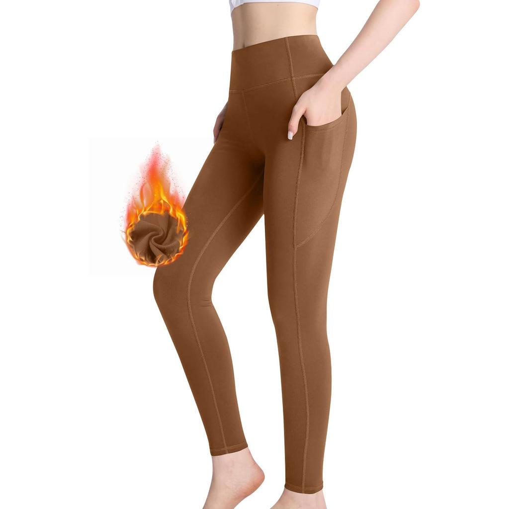 Women's -Lined High-Waist Compression Yoga Pants, Tummy-Control Leggings With Pockets, Warm Fitness Long Pants
