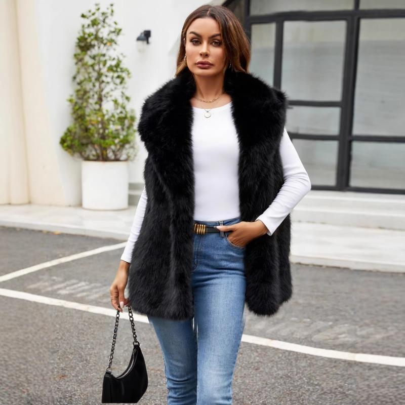 Damen Weste aus Kunstpelz Ärmellos Offene Vorderseite Winter Warmer Mantel