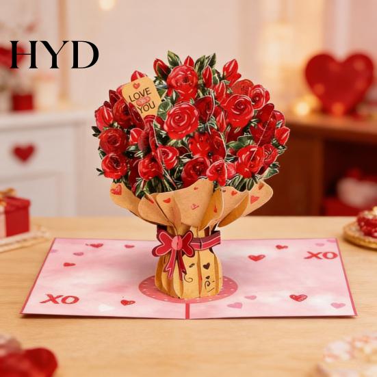 Delicate Cutting Card Forever-Blooming 3D Pop-Up Flower Handmade Recyclable Paper Tactile Experience Eternal Romantic Memories Valentines
