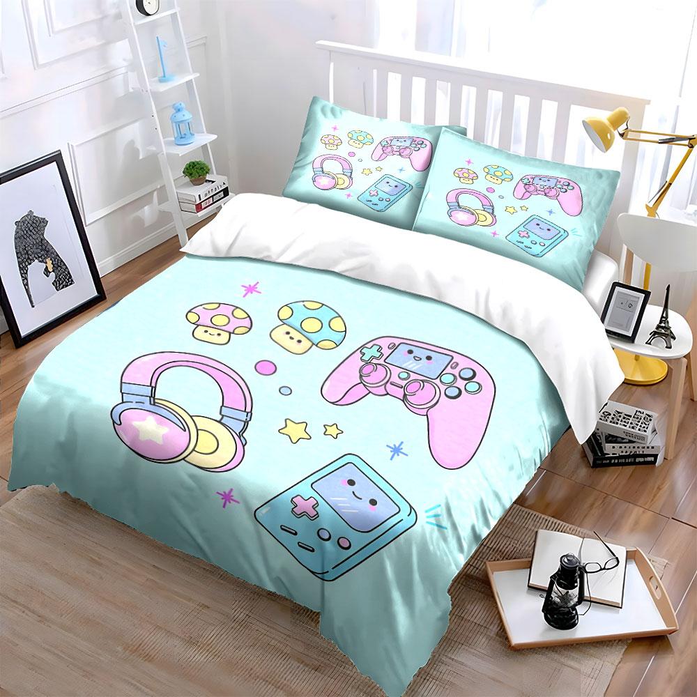 Kawaii Gaming Icons Design Bedding Duvet Cover Set  (1*Duvet Cover 2*Pillowcases, without duvet insert)