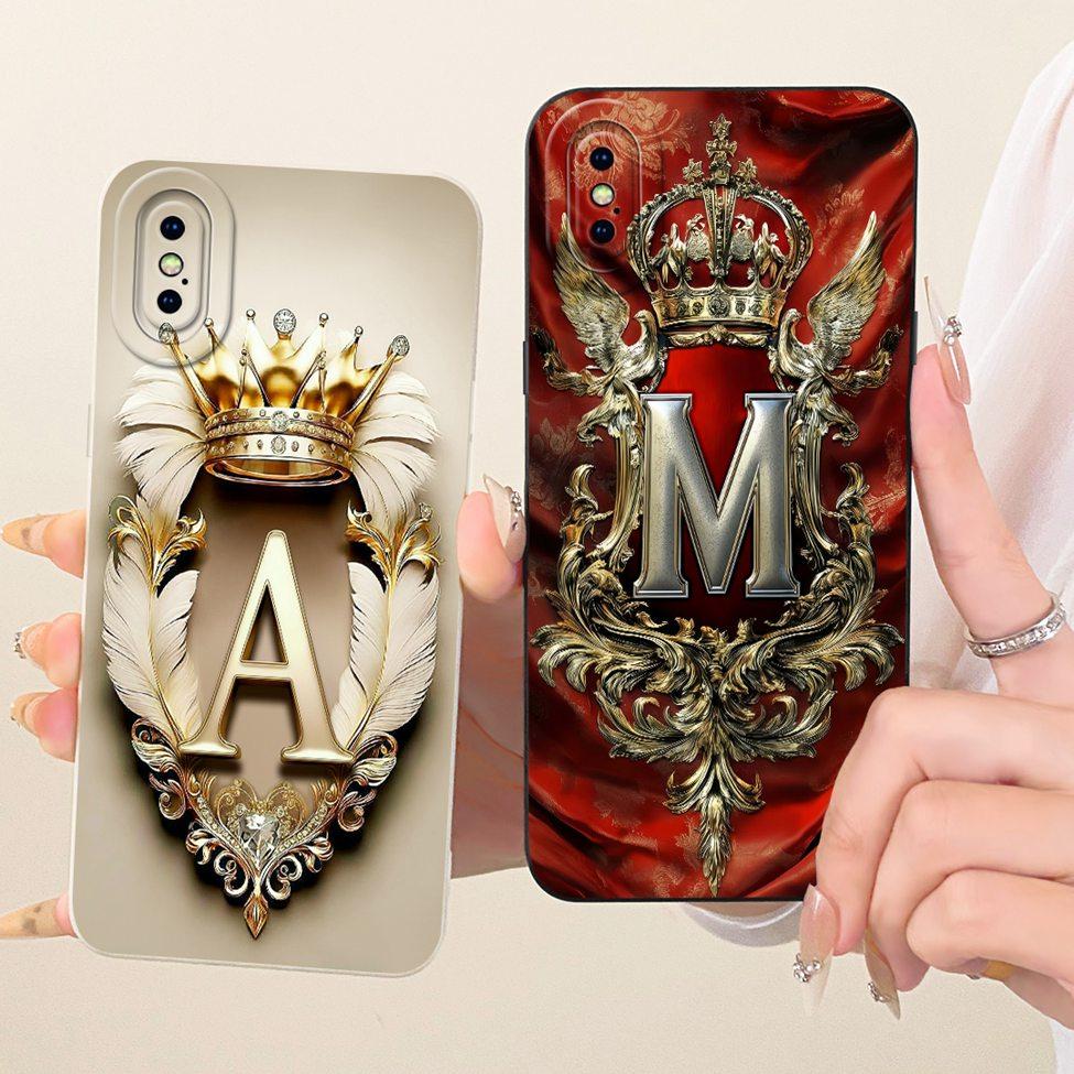 For iPhone X A1865 Phone Case For iPhone XS A2097 Cover Luxury A-Z Letters Fashion Crown 2D Painted Silicone Casing