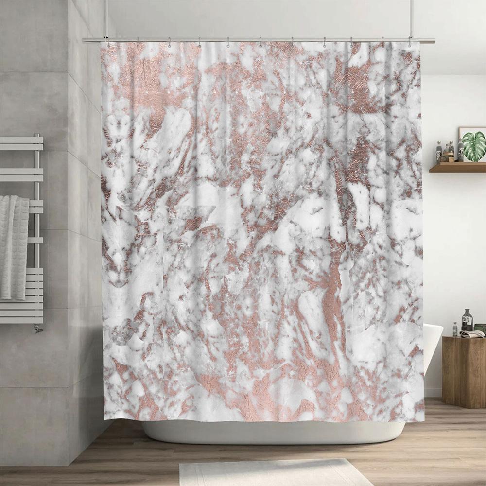 Weißer Marmor Duschvorhang mit Roségoldenen Akzenten für Badezimmerdekor Wasserdichter Schimmelresistenter Stoff (84 x 72 Zoll) von Zuhause