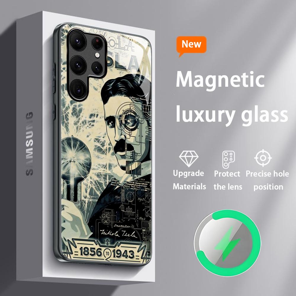 Fashion Art Nikola Tesla Cool Phone Case For Samsung S26 S25 S24 S23 S22 S21 S20 Plus Ultra Glass Magnetic Case