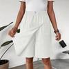 Falda pantalón elástica para mujer, casual, lisa, mezcla de lino, con bolsillos