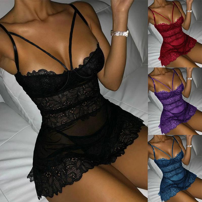 

Женское кружевное платье Babydoll Сексуальное ночное платье Комплект нижнего белья