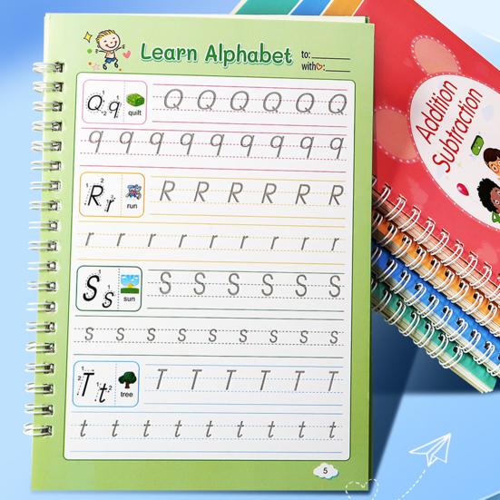 Grooved Writing Practice Book for Kids Ages 3-5 Reusable Handwriting Copybook with Magical Ink Preschool Learning Activities Letter Tracing Workbook