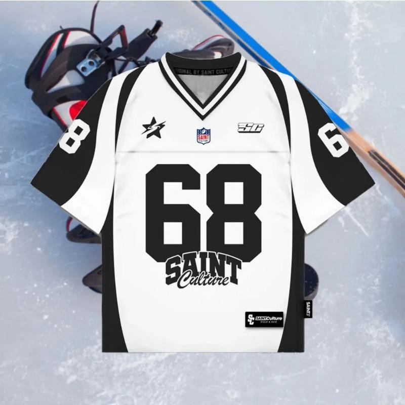 Nuova T-shirt da uomo americana per l'hockey su ghiaccio, traspirante e confortevole, con scollo a V, abbinata a un top sportivo da esterno stampato digitalmente