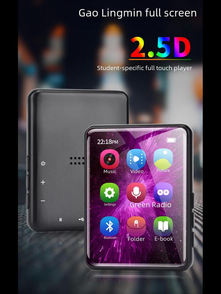 Tocador de música portátil Bluetooth MP4/MP3 de tela cheia para estudantes