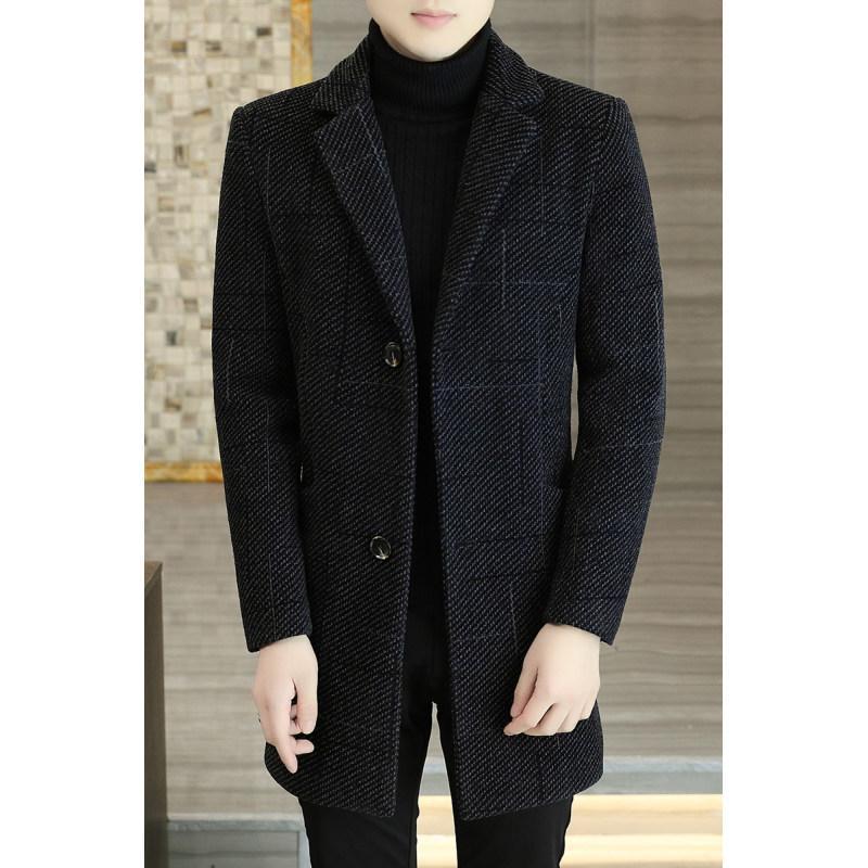 Men's Woolen Mid-Length Slim Fit Lapel Coat - Youth Winter Fashion