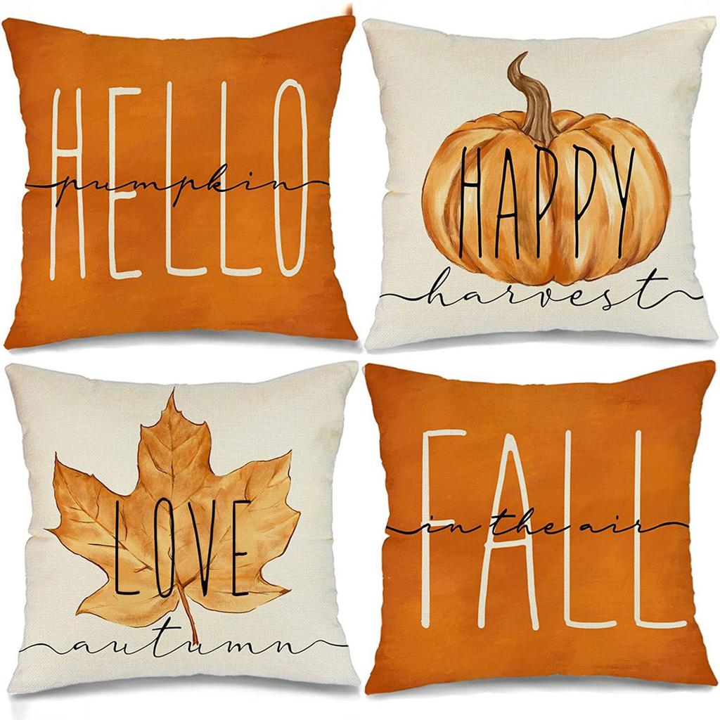 Fall Pillow Covers 18x18 Set For Fall Decor Maple Leaves Happy Outdoor Fall Pillows Decorative Throw Pillows 4pc
