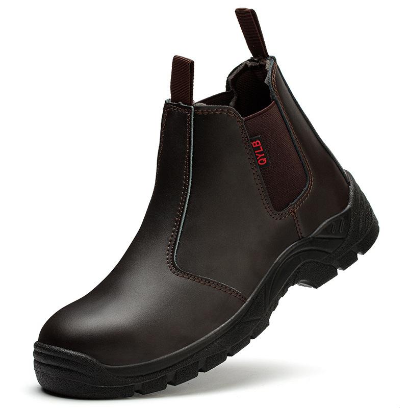 

мужская мода стальной подносок рабочие защитные ботинки мягкая кожа рабочая обувь инструментальная безопасность челси ботильоны боты защитная обувь 280 коричневый