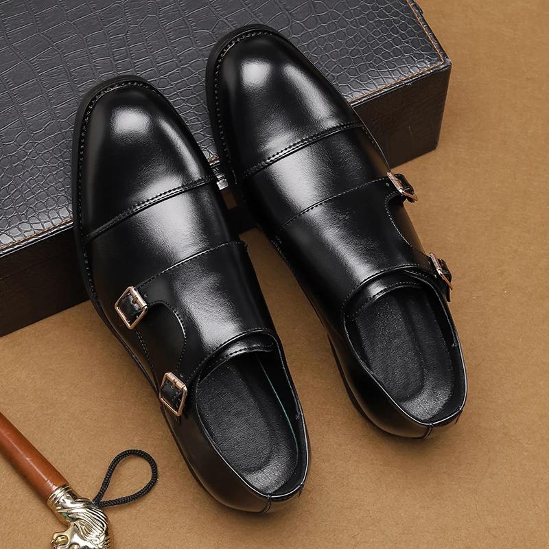 Fashion Brand Designer British Monk Strap Leather Shoes for Men Dress Formal Wedding Prom Oxford Luxury Man Male Men Shoes