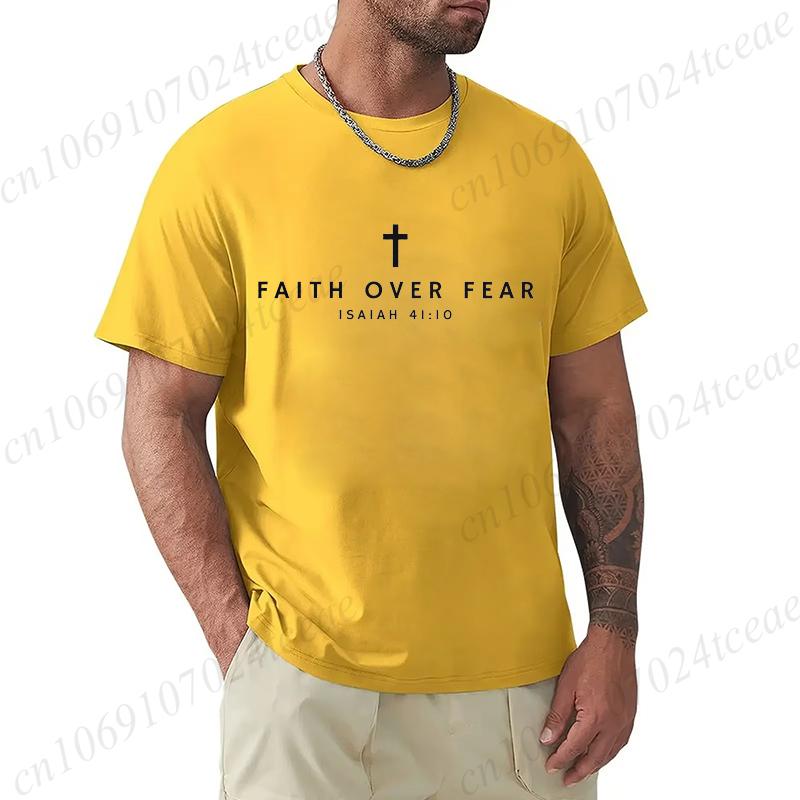 Oversized Mens Tshirts Summer Faith Over Fear Print Tee Shirt Funny Christian Jesus Design Street Short Sleeve Top Men Clothes
