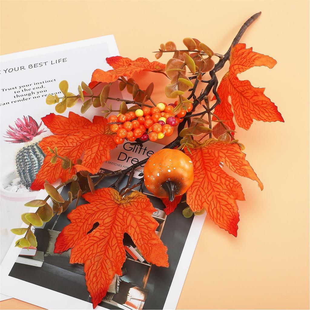 Fall Stems Artificial Fall Picks Berry Pumpkin Branches Decorations with Maple Leaves for Harvest Autumn Thanksgiving