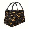 Halloween Bat Print Insulated Lunch Bag Durable Polyester Oxford Portable Cooler Tote
