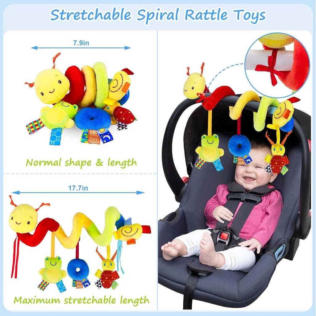 Baby Crib Hanging Rattles Toys-Infant Baby Worm Crib Bed Around Rattle Bell Cartoon Insect Spiral Hanging Toy with Ringing Bell for Infant BedStroller