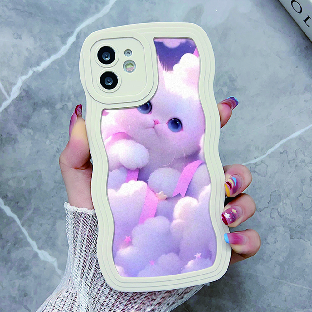 Shockproof Phone Case For iPhone 11 15 12 13 14 Pro Max XR XS X 7 8 Plus 6S SE  Soft TPU Silicone Wave Cute Cat Cover Funda
