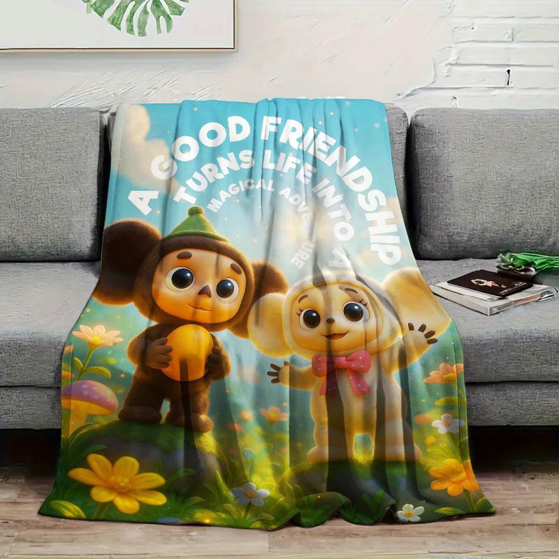 

1Pc cheburashka Print Flannel Blanket, High quality Comfortable for All Seasons, Home Decor, Warmth and Comfort, Perfect for Christmas Gifts 130cm x 150cm