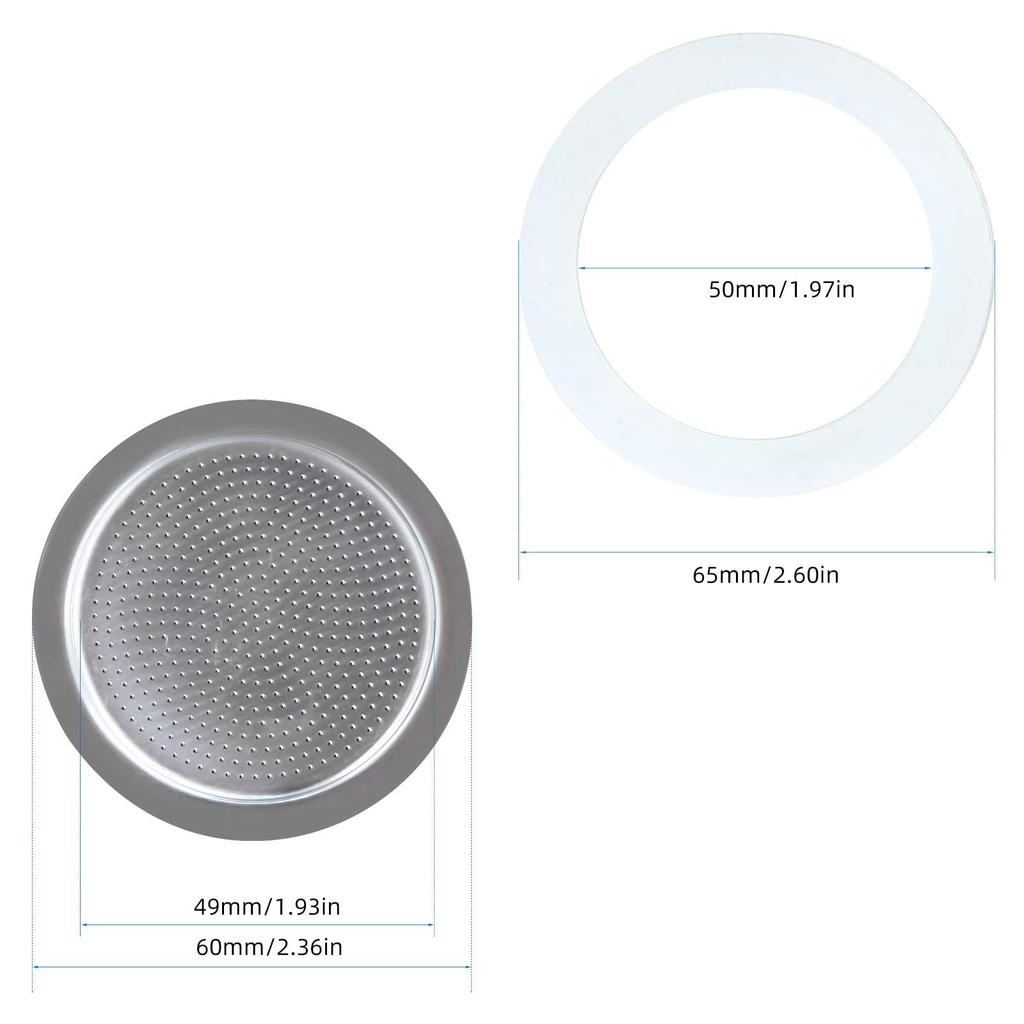 Easyworkz Replacement Gasket with 2 Seal Rings and Filter 4 Cups for Direct-Fired Espresso Coffee Maker